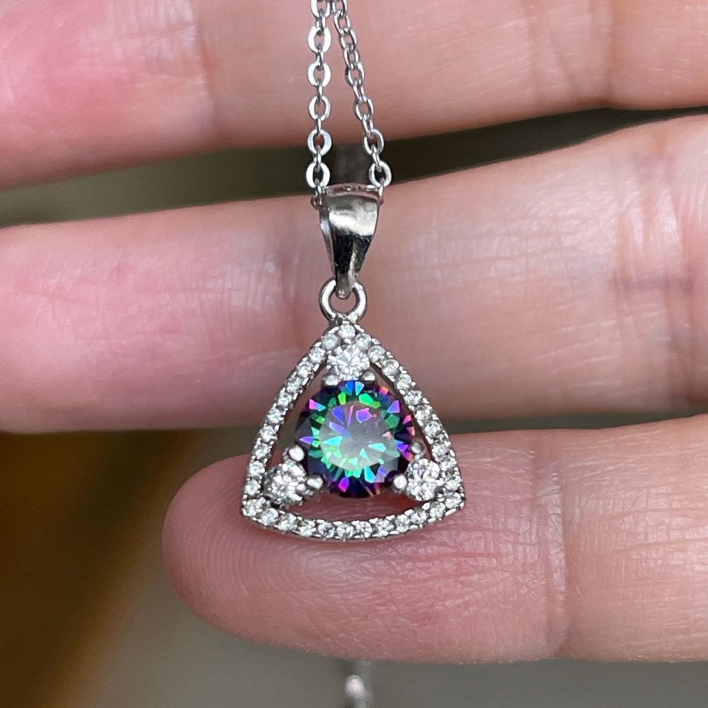 Mystic Topaz & CZ 925 silver pendant